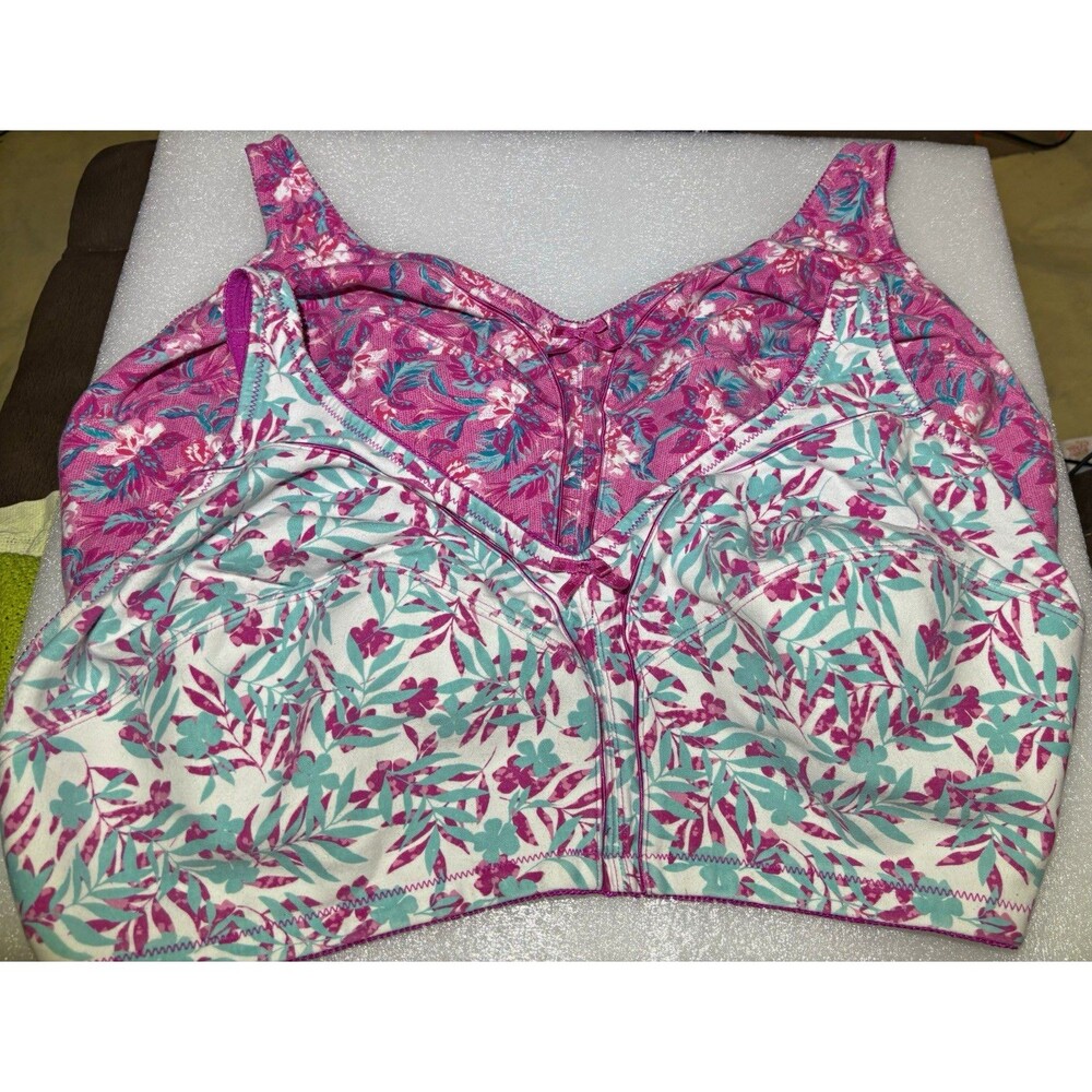 Set of 2 Plus Size Comfort Choice Wireless Full Coverage Floral Bra 52G Floral